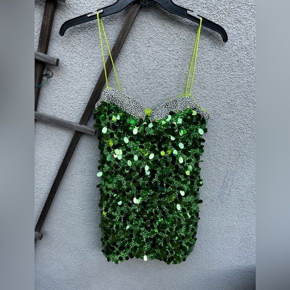 H&M Studio Green Sequined Embellished mini Dress Designer Re-enchantment - Picture 8 of 16